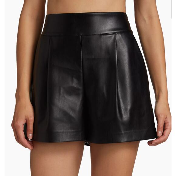 Susana Monaco Faux Leather Pleated Shorts black size Large - Picture 1 of 5